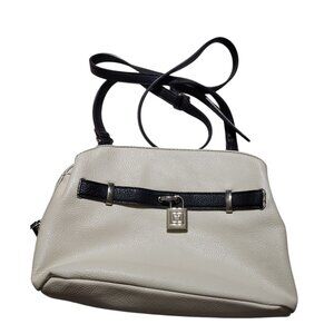 Liz Claiborne Leather Purse Handbag Crossbody Vintage Cream Black Trim
